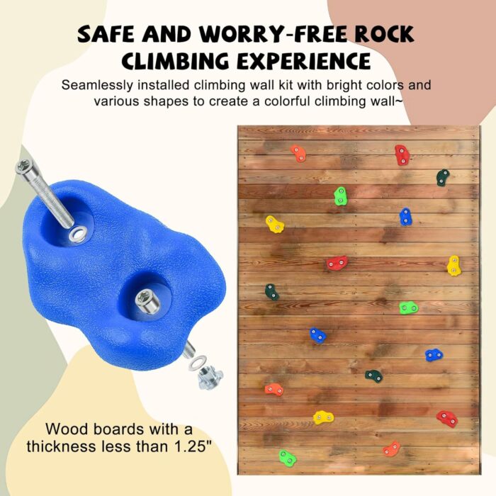 25 PCS Rock Climbing Holds for Kids, Rock Wall Holds with 7.48 Ft Climbing Rope, Indoor and Outdoor Rock Wall Kit, Multi-Colored Climbing Rock Wall Grips for Playground Play Set (Small) - Image 3