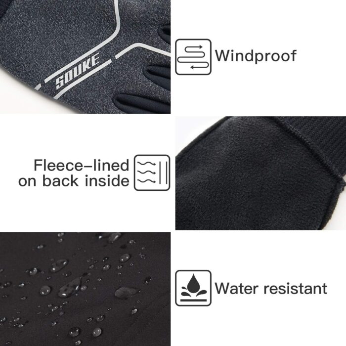 Souke Sports Winter Cycling Gloves Men Women, Touch Screen Padded Bike Glove Water Resistant Windproof Warm Anti-Slip for Running, Biking, Workout - Image 2