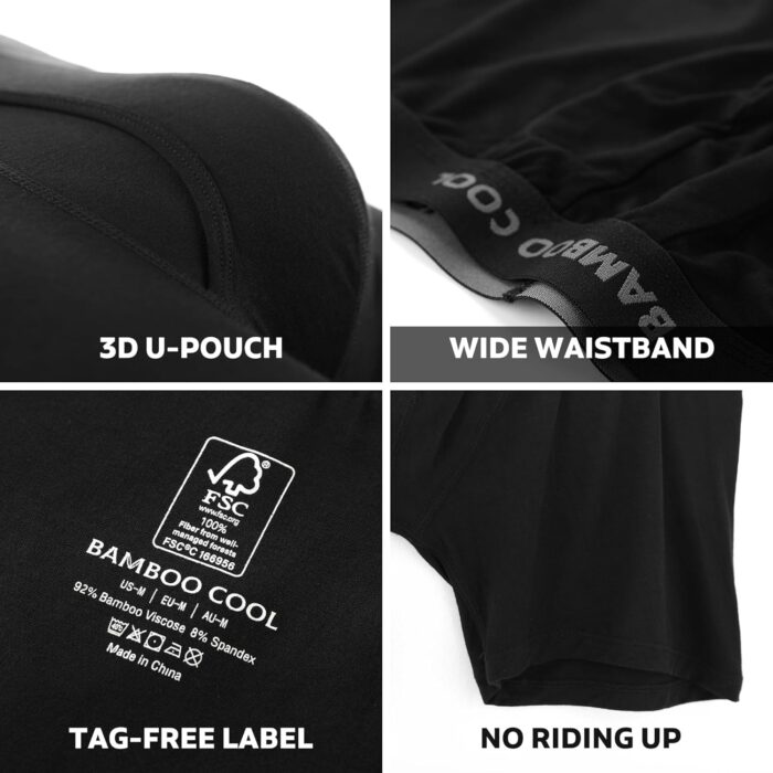 BAMBOO COOL Men's Ultra Breathable Underwear,No Riding Up Boxer Briefs with ComfortFlexible Waistband,Multipack - Image 3