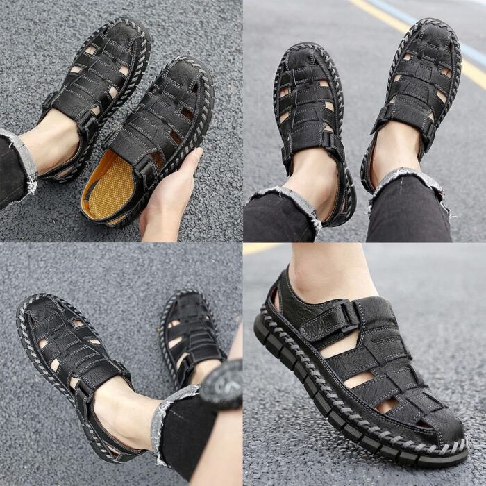 MAIZUN Men's Sandals Closed Toe Outdoor Leather Sandals Hiking Waterproof Athletic Fisherman Sandals Summer Adjustable Beach Water Sandals - Image 7