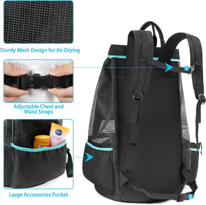 Fasrom Scuba Diving Bag, XL Mesh Dive Bag Backpack for Snorkeling Gear, Mask, Fins, Snorkel, with Shoe Compartment and Wet & Dry Separation, Black(Patent Design, Empty Bag Only) - Image 5