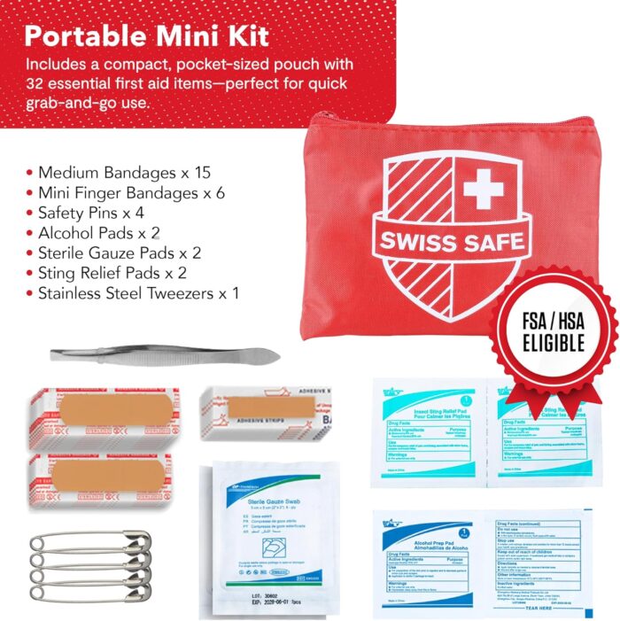 Swiss Safe 2-in-1 First Aid Kit for Car, Travel & Home, Businesses - Bonus Mini Kit for Medical Emergency Aid, Survival, Camping - FSA & HSA Eligible - 348 Pcs, Large Hardcase FAK - Image 4