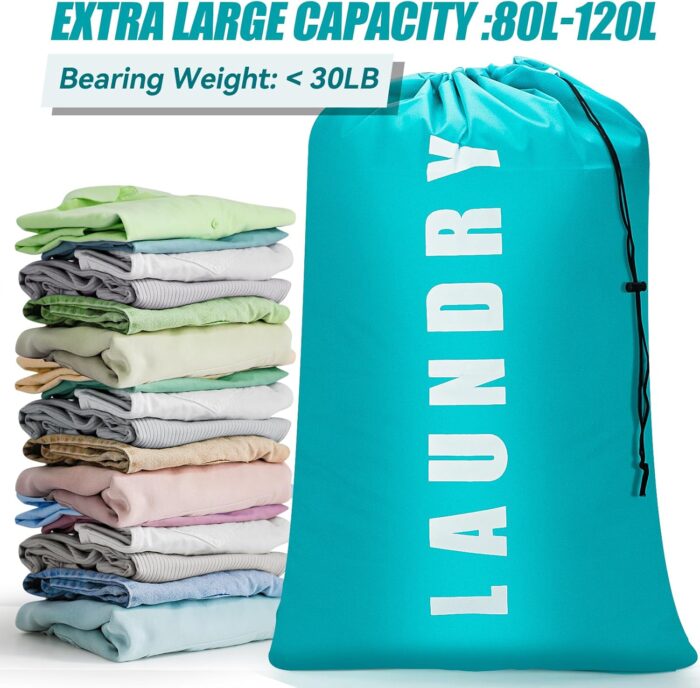 Laundry Bag,2 Pack Travel Laundry Bags for Dirty Clothes,Large Laundry Bags for Camping & Traveling,Dirty Clothes Travel Bag,24" x 36" (Cyan + Gray) - Image 4
