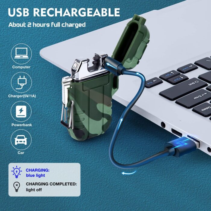 LcFun Waterproof Electric Dual Arc Lighter USB Rechargeable Outdoor Windproof Flameless Plasma Lighters for Camping, Hiking, Adventure, Survival Tactical Gear Gifts for Men - Image 3