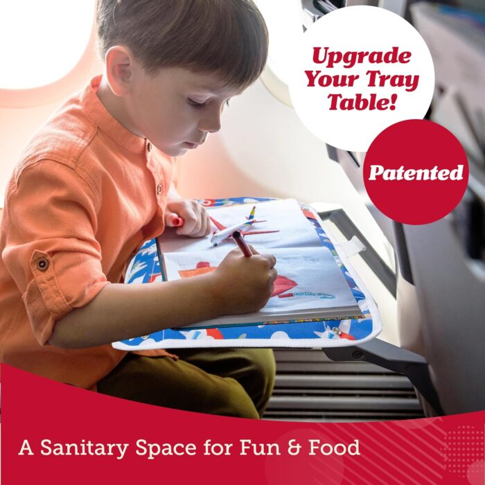 Lusso Gear Kids Airplane Tray Table Cover with Pockets - Sanitary Surface and Organizer for Plane Travel - Airplane Travel Essentials - Tablet Holder - Flight Must-Haves and Flying Essentials (Black) - Image 2