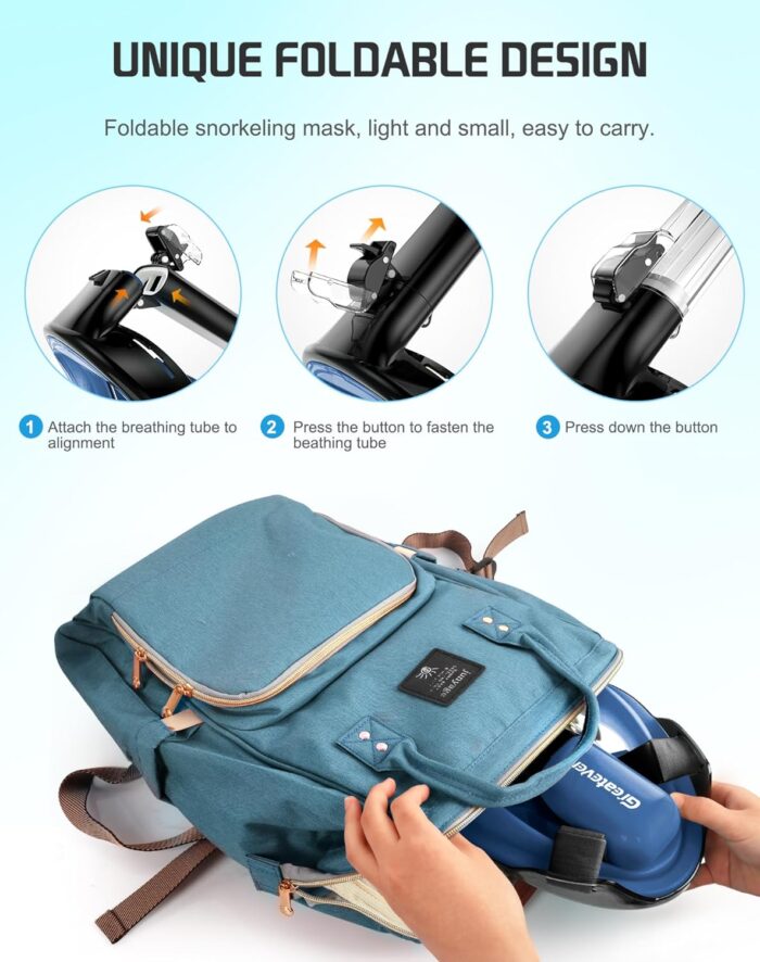 Greatever Full Face Snorkel Mask, Snorkeling Gear for Adults with Latest Dry Top Breathing System and Detachable Camera Mount, Foldable Snorkel Mask Adult, Snorkels Anti-Fog & Anti-Leak - Image 6