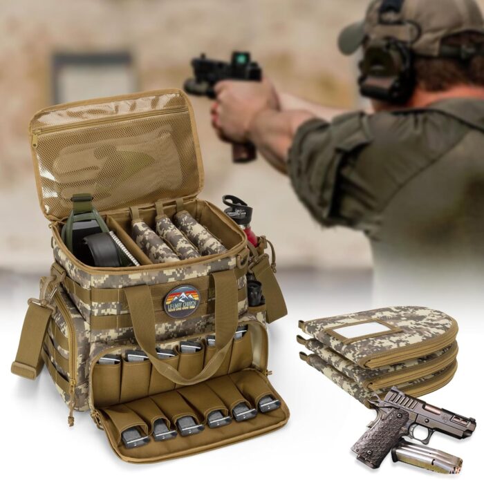 DSLEAF Tactical Gun Range Bag with 3 Pistol Cases, Gun Duffle Range Bag with 12X Magazine Slots and Extra Pockets for Shooting and Hunting - Image 8