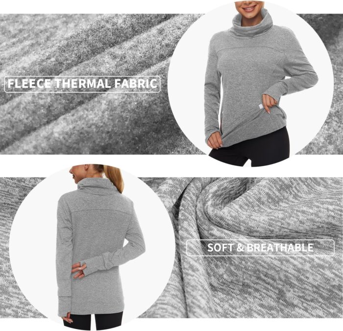 Soneven Women's Running Fleece Sweatshirts Cowl Neck Pullover Long sleeve Shirt with Thumb Holes and Neck Gaiter Face Mask - Image 3