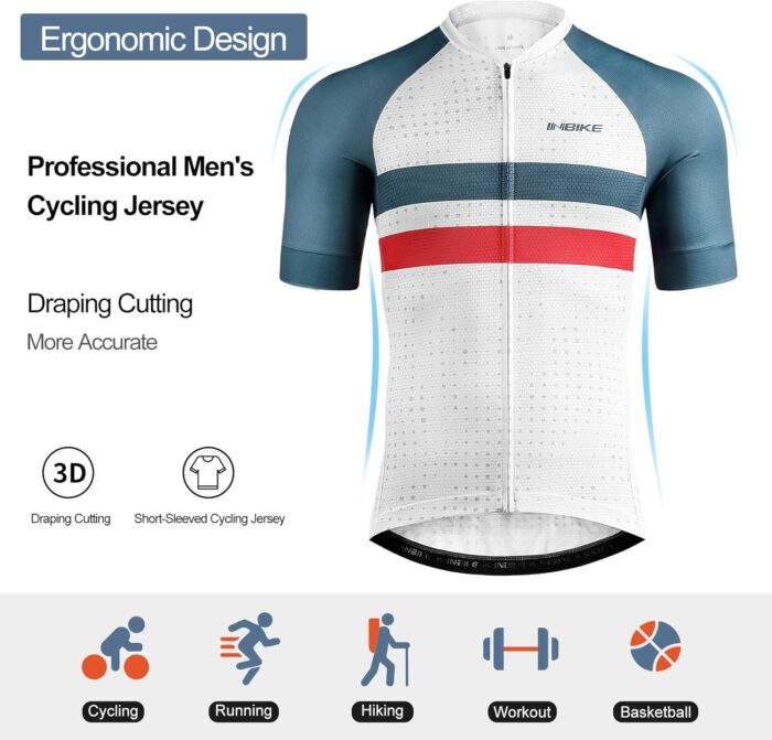 INBIKE Mens Cycling Jersey 3 Rear Pockets Moisture Wicking Short Sleeve Quick Dry Reflective Biking Shirts - Image 2