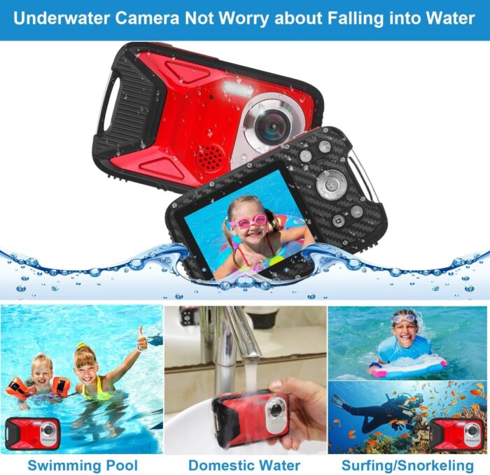 Waterproof Digital Camera with 32GB Card HD 1080P 36MP Underwater Digital Camera for Kids Teens Students Boys Girls(Red) - Image 3