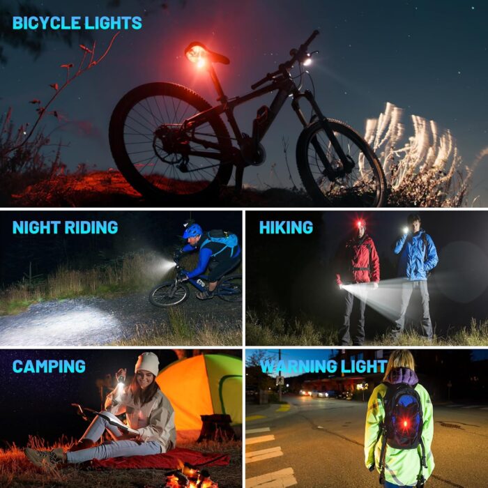 Bike Lights for Night Riding, 1200 Lumen Bicycle Front Headlight and Back Taillight with 4+5 Light Modes, USB Rechargeable Bright Bike Headlights for Cyclists and Commuters - Image 7