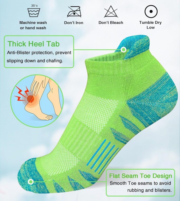 Womens Ankle Anti-blister Thick Cushioned Wicking Odor Resist Athletic Running Socks 5 Pairs - Image 3