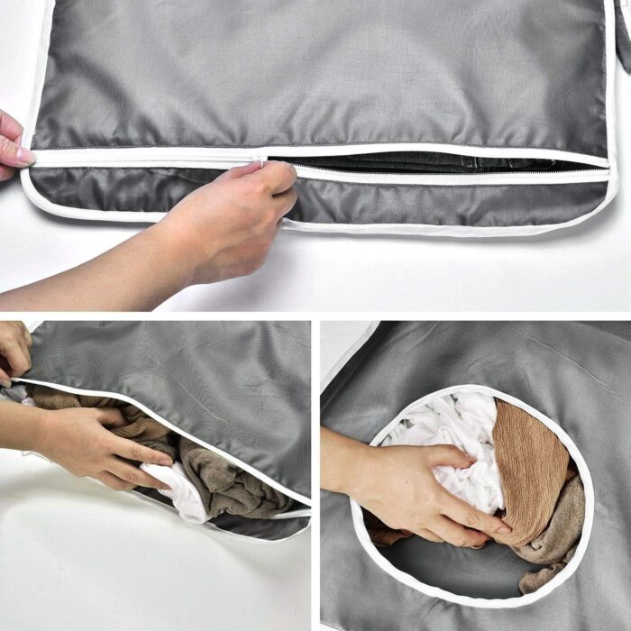 Durable hanging laundry hamper bag Behind door Space Saving with Stainless Steel Hooks Zip, For Bathroom,Kids room,Travel,College Dorm,2pack(Extra Large-Dark Grey) - Image 5
