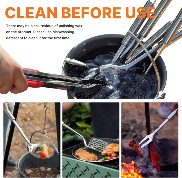 Camping Cooking Utensils Set Grilling Cookware Camp Kitchen Rotating Marshmallow Roasting Sticks BBQ Forks, Portable RV Camping Essentials Camper Must Haves for Cookouts Open Fire Pit - Image 5