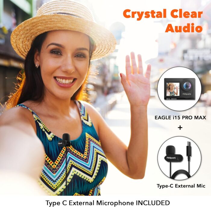Eagle i15 ProMax Real 4k30FPS 20MP WiFi Action Camera Touch Screen EIS Stabilization Dual Screens Underwater Waterproof Sports Camera, 2 Batteries, Dock, External Microphone, Accessories Kit - Image 5