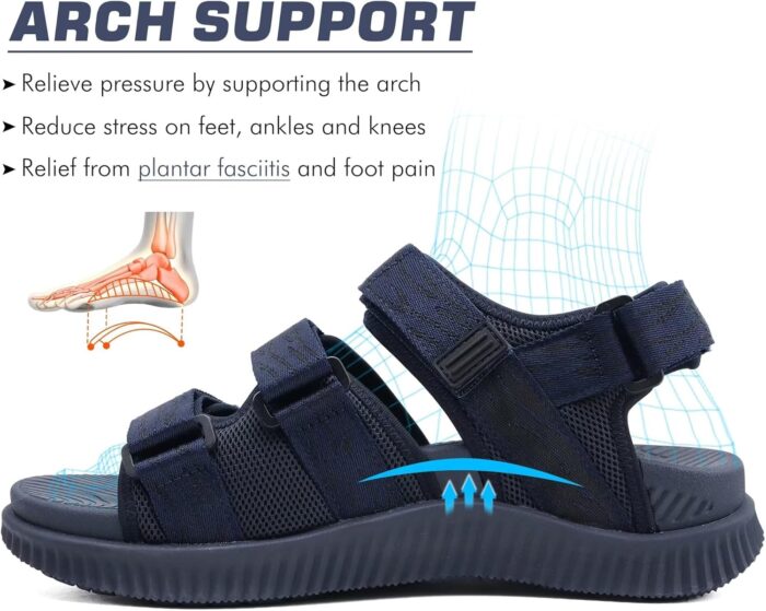 KuaiLu Mens Hiking Sandals with Arch Support Orthopedic Walking Recovery Sandals for Plantar Fasciitis Open Toe Summer Athletic Sport Comfortable Cushion Breathable Outdoor Water Sandals Size7-13 - Image 3