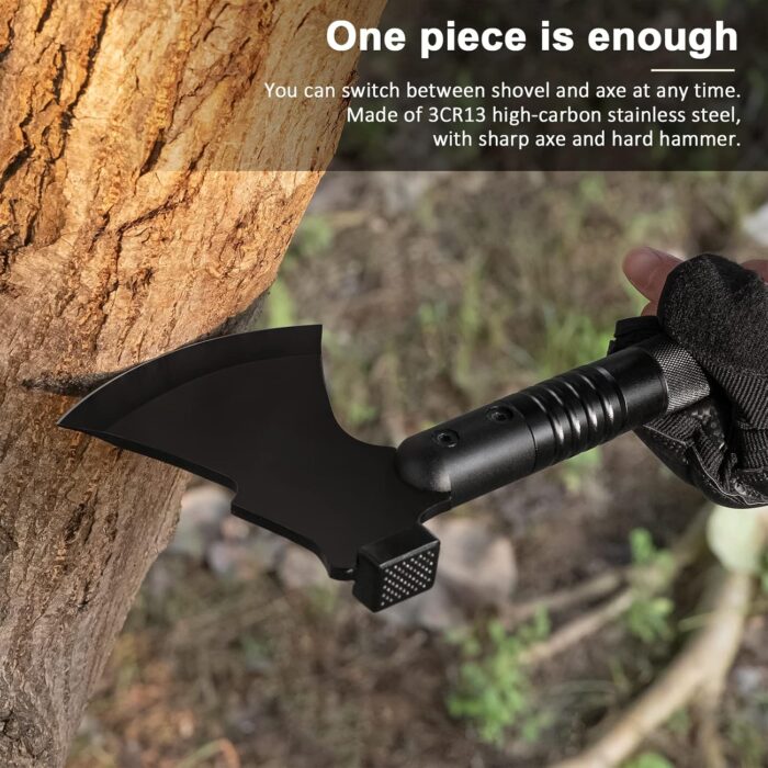 Survival Shovel High Carbon Steel Tactical Shovel Axe Folding Entrenching Tool Camping Hiking Shovel Carrying Pouch Car Emergency Survival Gear - Image 2