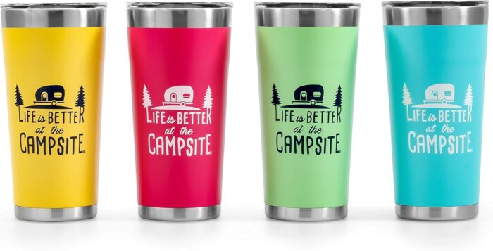 Camco Life is Better at The Campsite Tumbler | Heavy Duty Double Wall Vacuum Insulation | Crafted of 18/8 Stainless Steel | Unique “Life is Better at The Campsite” Design on Cool Blue | 20-oz (53057) - Image 5