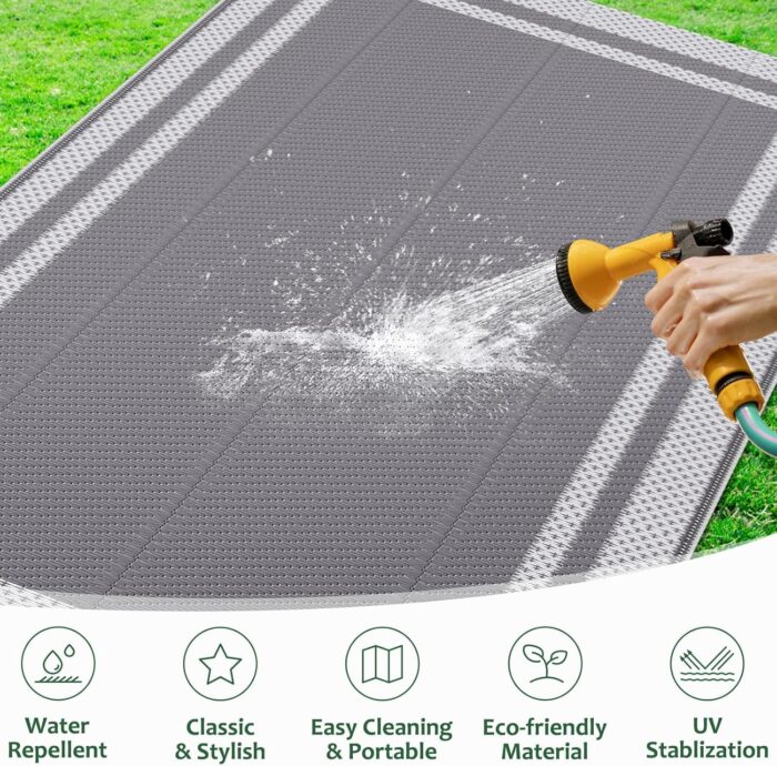 HappyTrends Outdoor Rug Reversible Portable Plastic Straw Camping Rugs for Outside RV,Large Waterproof Outdoor Area Rugs for Patio,Deck,Porch,Balcony(5'x 8',White&Gray) - Image 5