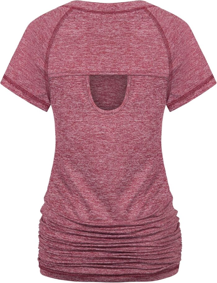 Ninedaily Womens Workout Top Running Yoga Shirt Summer Short Sleeve Casual Tunic - Image 2