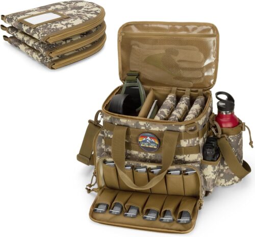 DSLEAF Tactical Gun Range Bag with 3 Pistol Cases, Gun Duffle Range Bag with 12X Magazine Slots and Extra Pockets for Shooting and Hunting