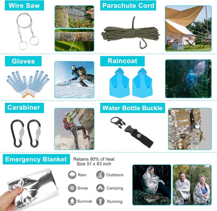 Survival Gear Professional Kit and Large Camping Backpack,First Aid Kit for Adventure Outdoor Hiking Accessories - Image 5