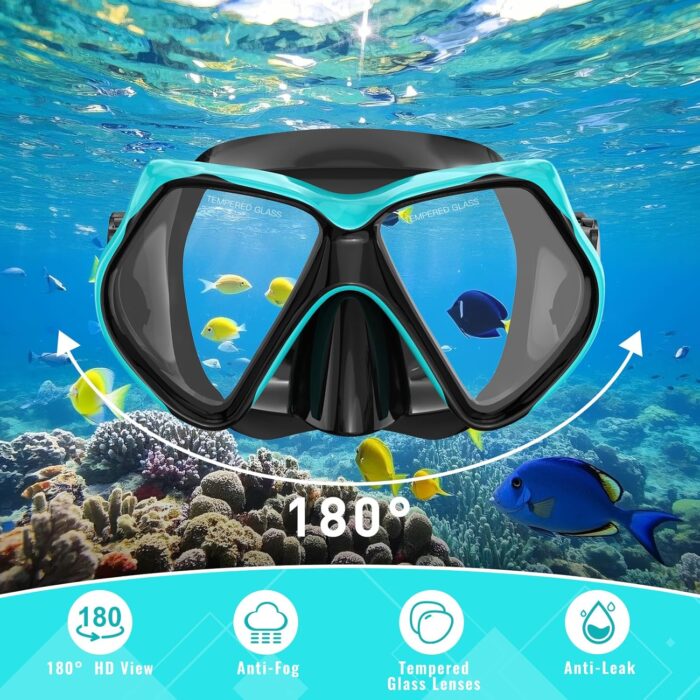Snorkeling Gear for Adults, Snorkel Set Scuba Diving mask Dry-Top, Adult Swimming Goggles w/Nose Cover, HD Tempered Glass Panoramic Anti-Leak Anti-Fog, Travel Snorkeling Packages - Image 2