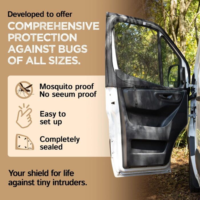 Living in a Bubble Magnetic Bug Screen for Front Doors (Pair), Universal Size for Sprinter, Metris, Ford Transit, and Other Vans & Cars - Car Living Essentials & Van Life Accessories - Image 5