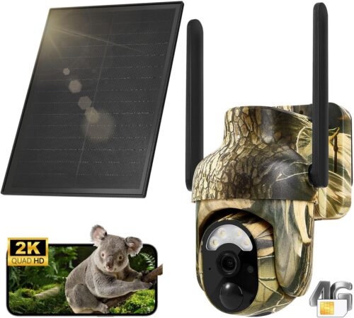 4G LTE Cellular Trail Cameras 2K 360° View Live Streaming Game Camera Built-in SIM Card with Motion Activated Color Night Vision Remote Phone Access Solar Powered Trail Camera IP65 Waterproof