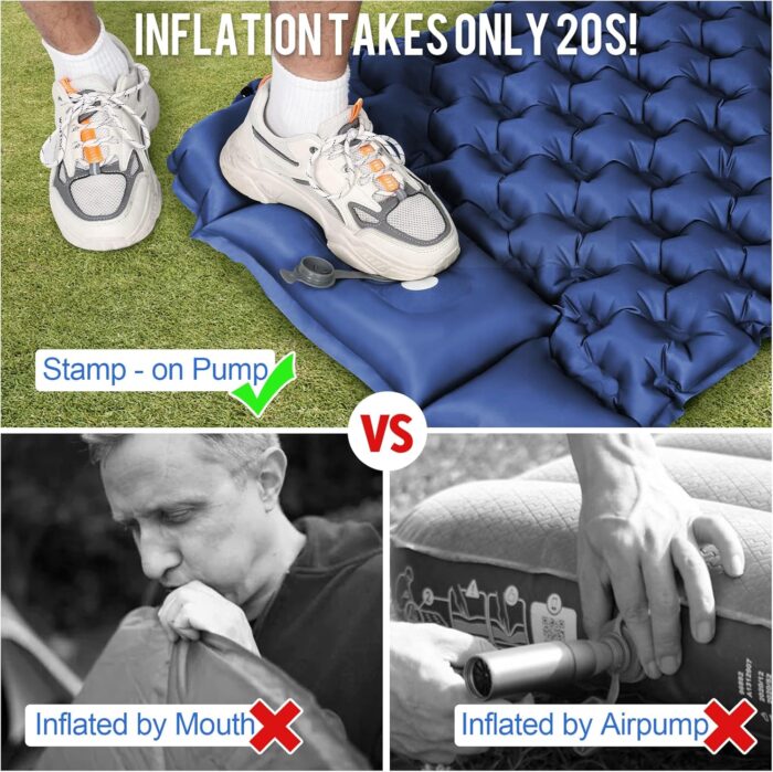 WANNTS Sleeping Pad, Ultralight Inflatable Sleeping Pad for Camping, Built-in Pump, Ultimate for Hiking - Airpad, Carry Bag,-Compact & Lightweight Camping pad(Blue) - Image 2