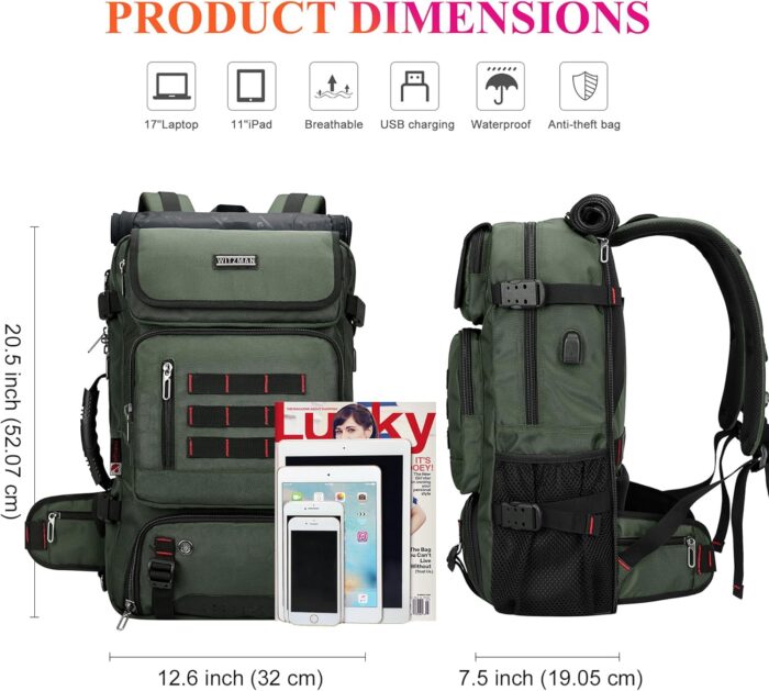 WITZMAN Carry on Travel Backpack for Men Airline Approved Convertible Nylon Duffle Backpack Luggage Bag (B682 Army Green) - Image 4