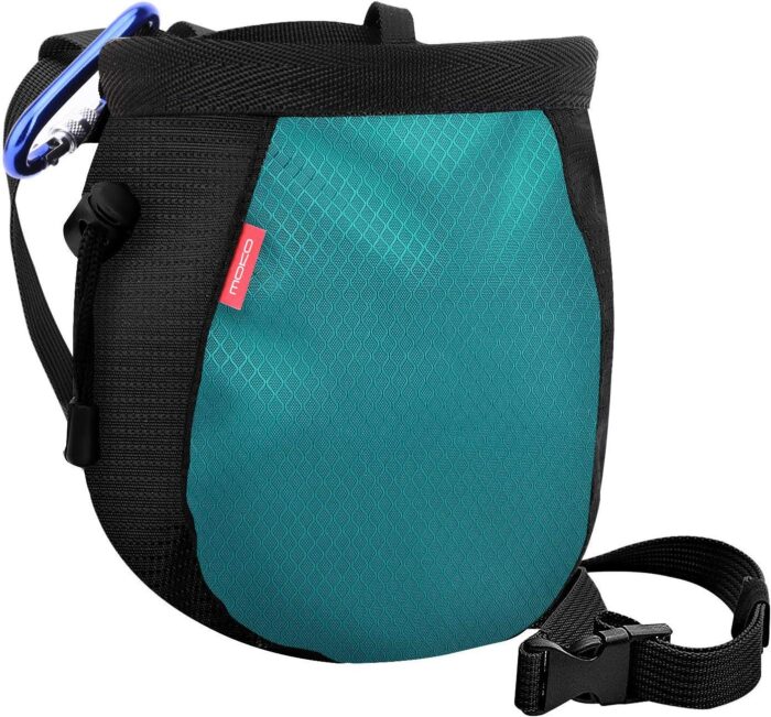 MoKo Rock Climbing Chalk Bag, Bouldering Chalk Pot Bucket with Adjustable Belt & Carabiner Drawstring Climbing Gear