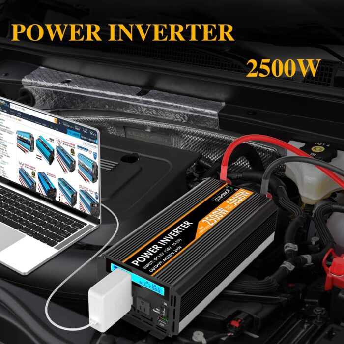 SUDOKEJI 2500W Power Inverter 12V DC to AC 110V/120V (Peak) 5000W Converter 3 sockets car Inverter with Remote Control and LED Display 3.4v USB Port - Image 3