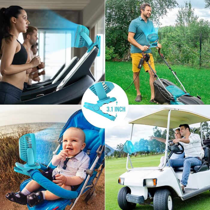 Clip on Fan 65Hrs Camping Fan with LED Light, 12000mAh Battery Operated Fans & PortableFan Rechargeable, Small Desk Fans USB TravelFan for Tent Camping Golf Stroller, Blue - Image 7