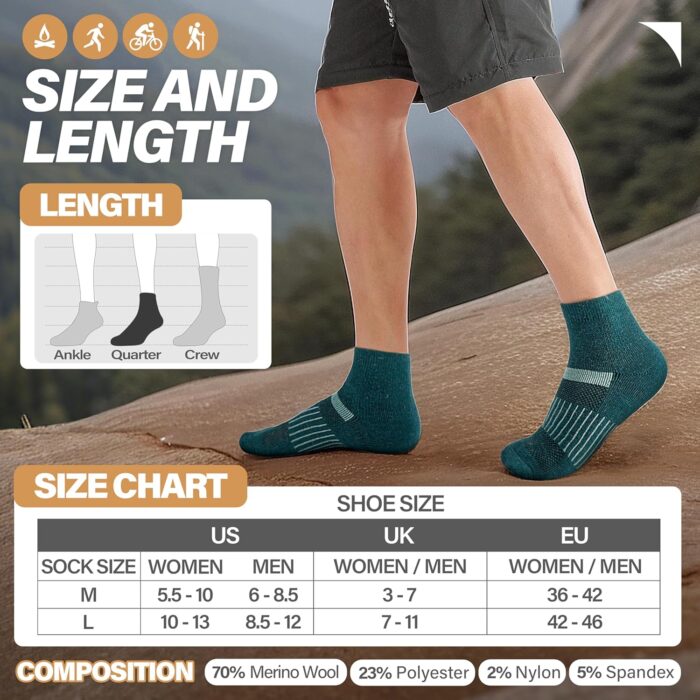 6 Pairs Merino Wool Ankle Running Hiking Socks Compression Support Breathable Thick Cushion No Show Socks for Women Men - Image 5