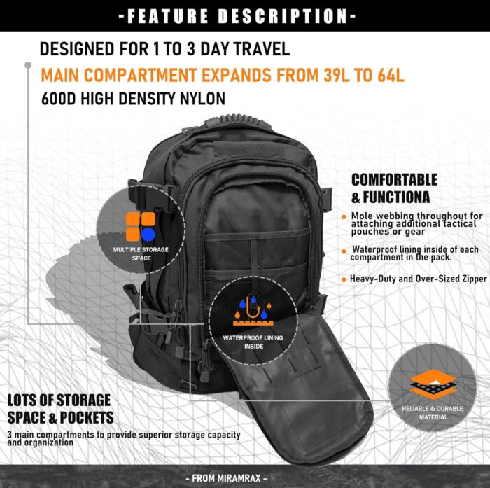 Tactical Backpack Military Army Daypack - Assault Pack for Men Molle Backpacks Bug Out Bag 3 Day Pack for Hiking Camping Travel Hunting Rucksack Trekking Black - Image 5