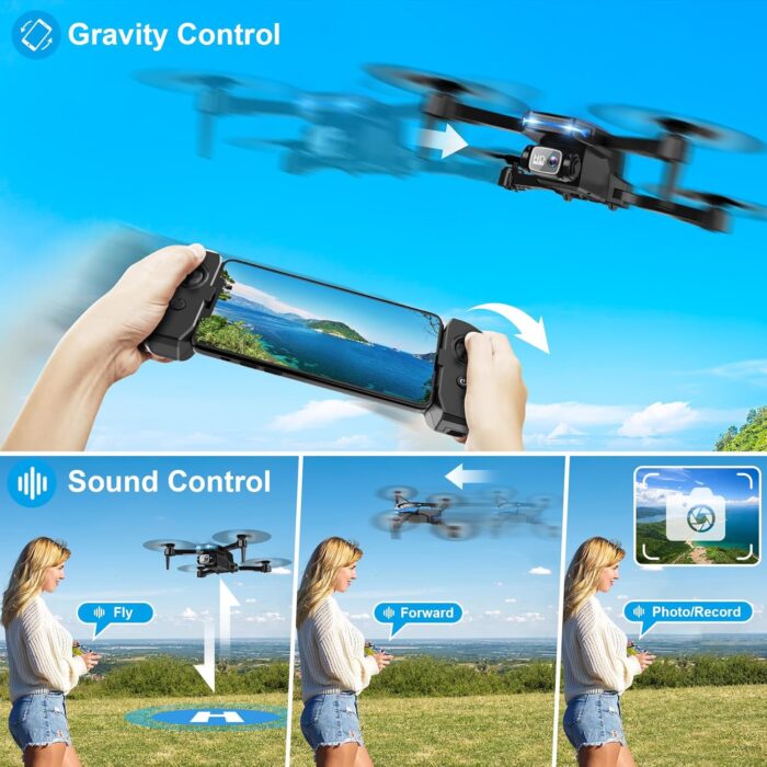 Drone with 1080P Camera - Foldable Remote Control Quadcopter with Voice Gesture Control, 3D Flip, One Key Start, Emergency Stop, 2 Batteries, Easier to use, Toy for Kids Adult Beginners - Image 5