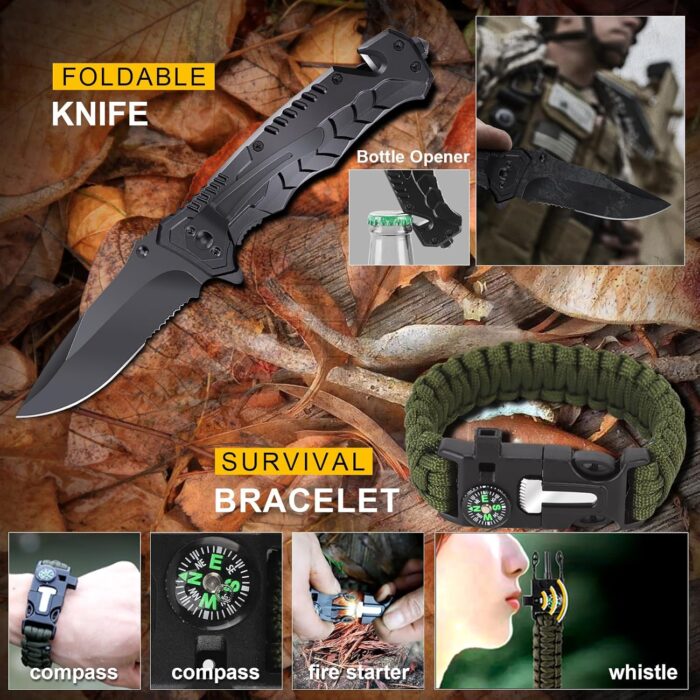 14-in-1 Survival Kit for Men - Premium Outdoor Survival Gear Set with Tactical Tools for Dad, Husband, Him - Camping, Hiking, Fishing Essentials for Men & Teen Boys - Image 4