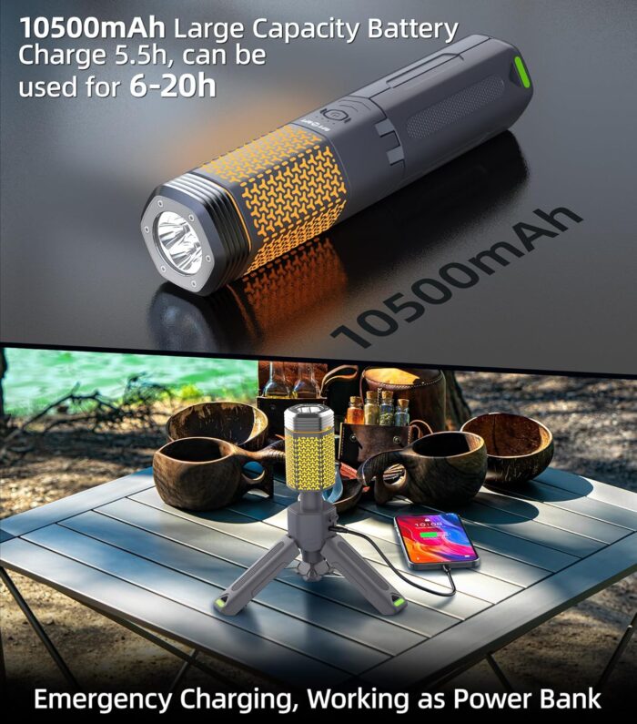 Telescopic Camping Light, Portable Collapsible Magnetic Camp Lantern Rechargeable,10500mAh Telescoping IP67 Waterproof Flashlights, Outdoor Gear for Emergency, Camping, Hiking (Gray) - Image 6