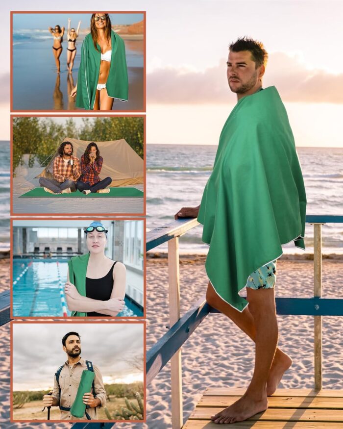 Update Magnetic Towel Oversized 30"x75"Magnet Bath Towel with Storage Bag,Outdoor Bath Towel Quick-Dry Magnetic Bath Towels for Swimming Microfiber Beach Towel For Pool Travel Gym Camping(Green) - Image 3