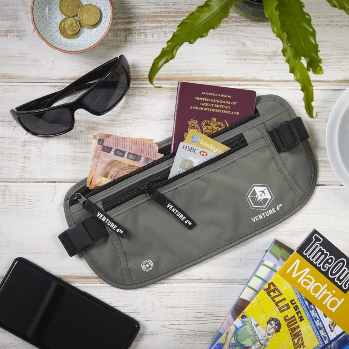 VENTURE 4TH Travel Money Belt - Slim Passport Holder RFID Blocking Travel Pouch to Protect Cash, Credit Cards and Travel Documents (Gray) - Image 6