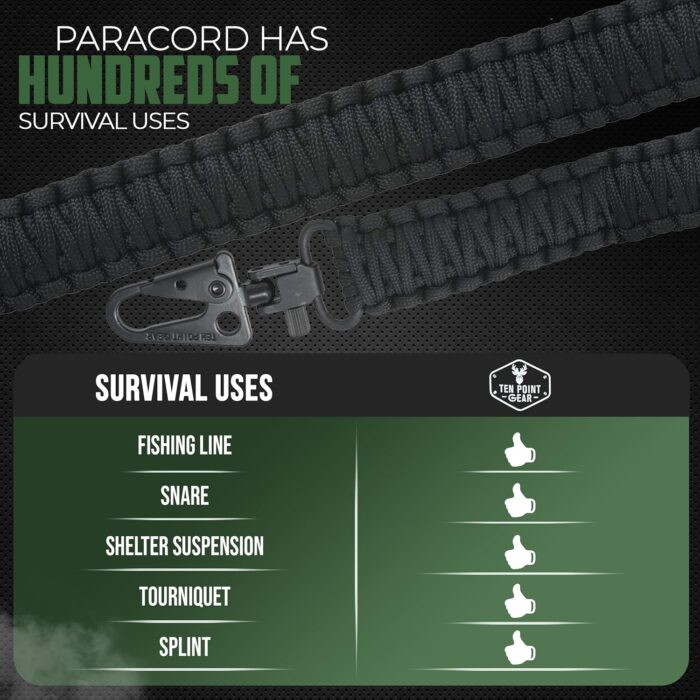 Traditional Sling 2 Points 550 Paracord | Adjustable w/Swivels and Clips | Outdoors and Hunting Use | Multiple Color Options | Many Survival Uses - Image 4