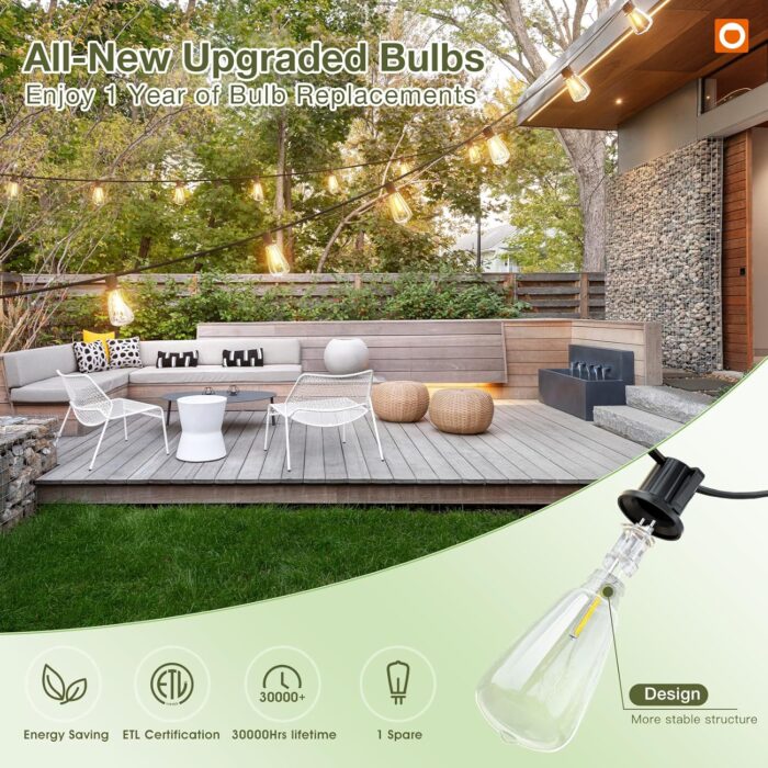 addlon 54(48+6) FT Solar String Lights Waterproof,Patio Lights Solar Powered with Remote & USB Port 15+1 LED Shatterproof Bulbs 3 Light Modes, Dimmable Solar Light for Camping Backyard Garden - Image 8