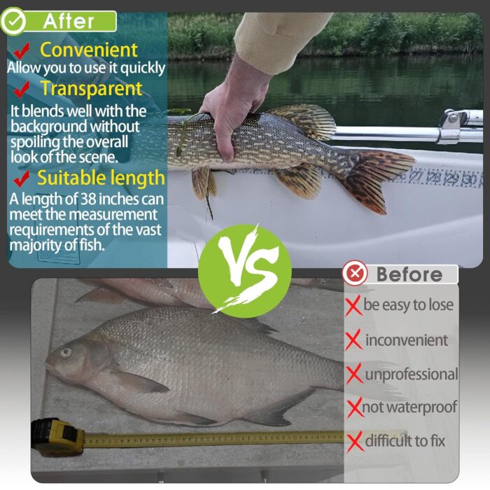 38" Boat Ruler Fish Measuring Sticker - Transparent Waterproof Decal Tape Measure - Clear Discreet Adhesive for Boat, Kayak, Net, Gaff, Table - 38 in Fish Rulers - Image 3