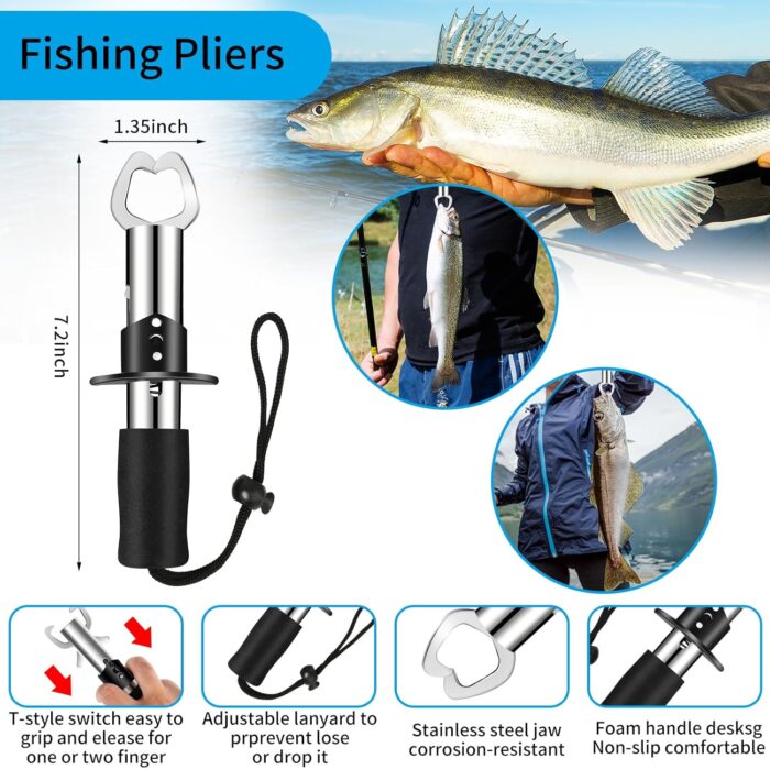 Fishing Tool Kit - 112pcs Fishing Gear & Equipment, Fish Pliers, Hook Remover, Scale, Scissors, Lip Gripper, Lures - Image 4