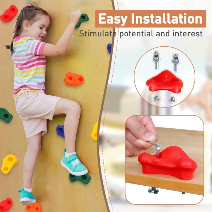 FRUITEAM 25 Rock Climbing Wall Holds for Kids Adults,Indoor and Outdoor Playground Rock Wall Climbing Kit,Knotted Climbing Rope,Colourful Climbing Rock Wall Grips for Kids - Image 5