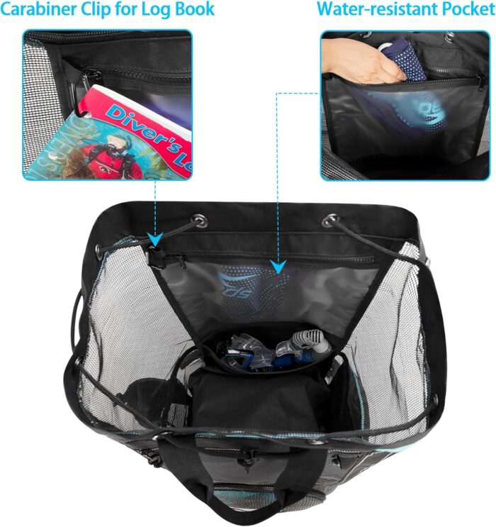 Fasrom Scuba Diving Bag, XL Mesh Dive Bag Backpack for Snorkeling Gear, Mask, Fins, Snorkel, with Shoe Compartment and Wet & Dry Separation, Black(Patent Design, Empty Bag Only) - Image 2