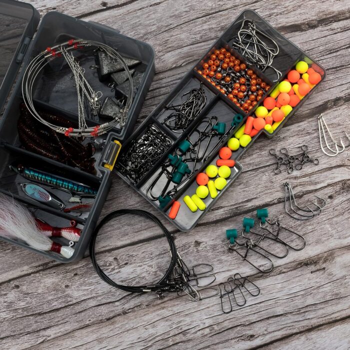 Dr.Fish 269 Pieces Surf Fishing Tackle Box Kit, Saltwater Ocean Beach Fishing Gear Supplies, Lure&Rig Accessories, Bucktail Jigs Saltwater Lures Walking Bait Surf Casting Pyramid Sinkers - Image 5
