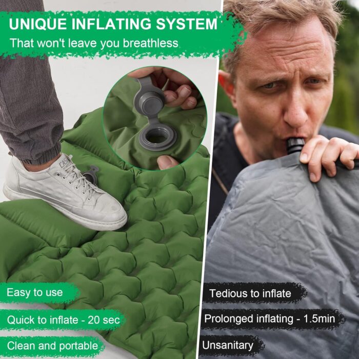 WANNTS Sleeping Pad, Ultralight Inflatable Sleeping Pad for Camping, Built-in Pump, Ultimate for Camping, Hiking - Airpad, Carry Bag, Repair Kit - Compact & Lightweight Camping Pad(Green) - Image 6