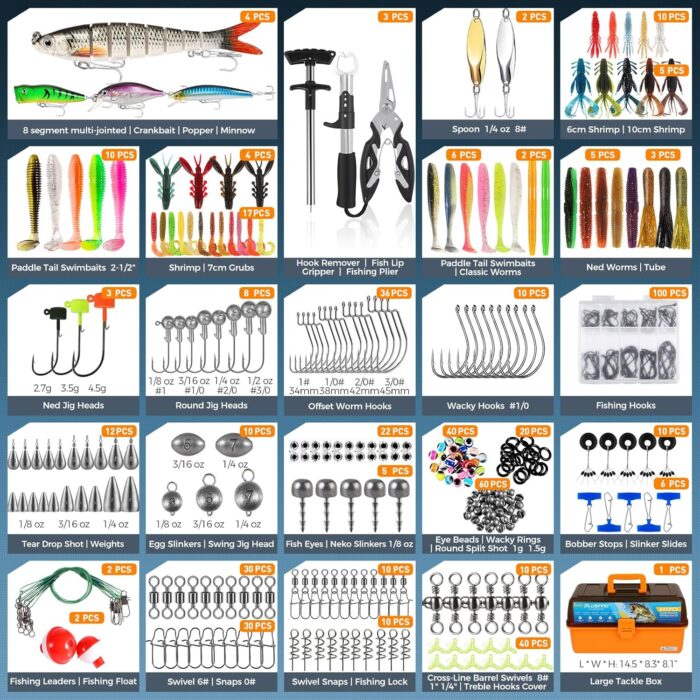 PLUSINNO Large 4-Layer Tackle Box with Tackle Included, 547Pcs Fishing Lures Kit - Pliers, Crankbait, Hooks, Weights & Accessories - Freshwater Bass Fishing Bait Lure Gear and Equipment, Gift for Men - Image 6